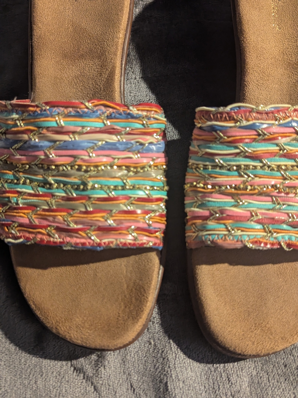 Woven Multi-Color Slide Sandals - Women